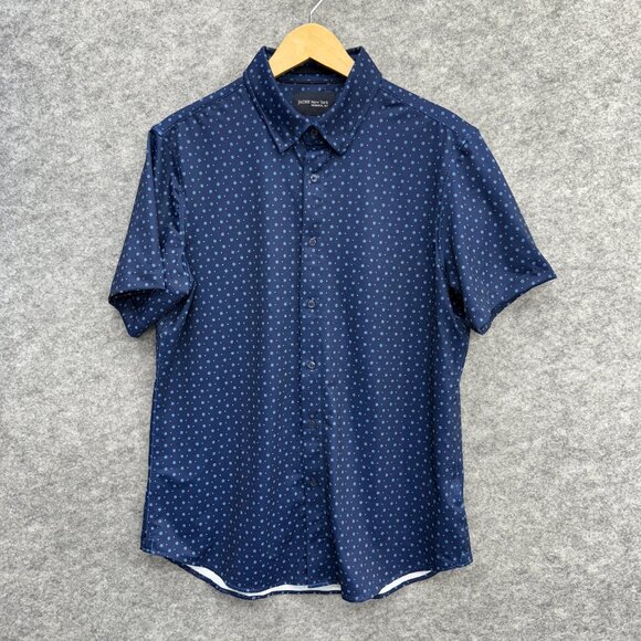 JACHS Men's Button-Up Shirt Casual Everyday Wear, Relaxed, Blue Pattern, L NEW - Picture 1 of 11